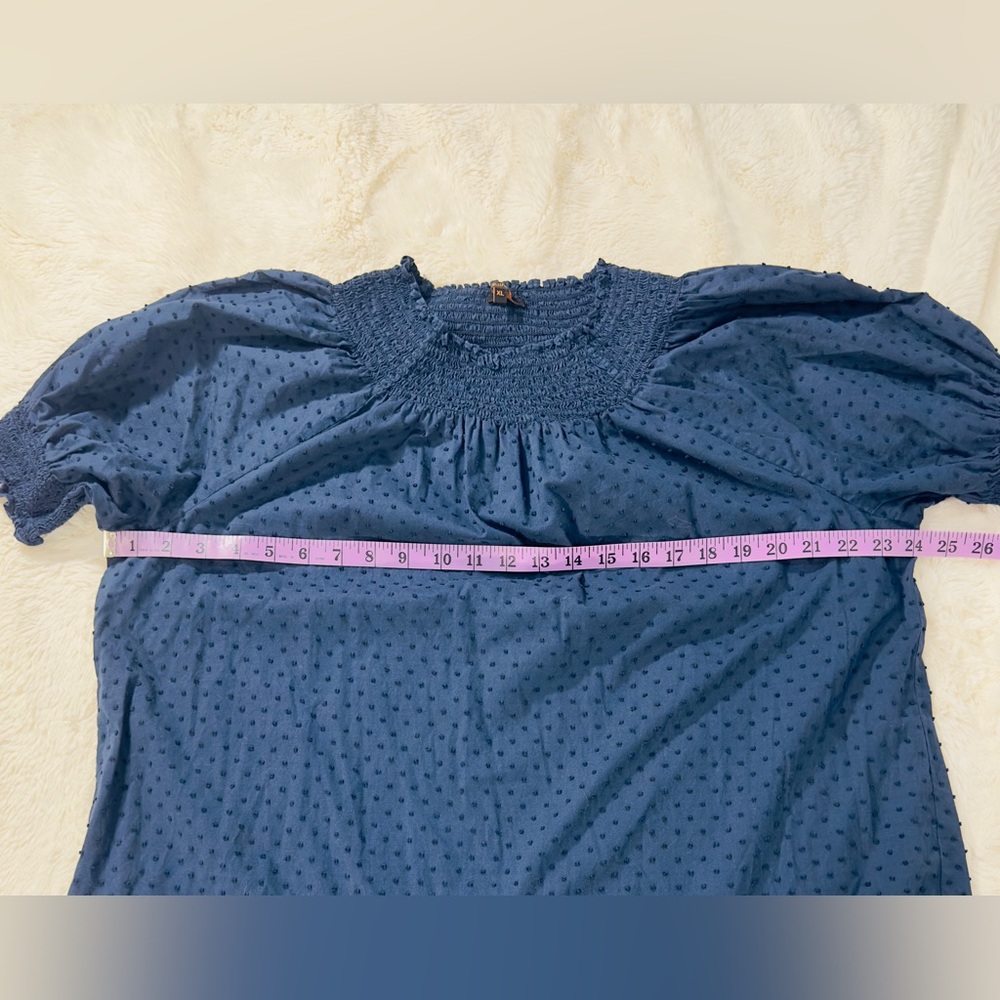 Quince Swiss Dot  Midi Nap Dress Smocked Neck Puff Sleeve XL Navy Blue Cotton - Picture 5 of 6
